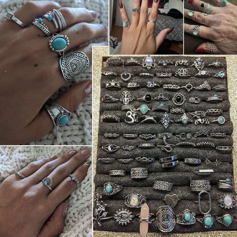 17IF Vintage Silver Knuckle Rings Set for Women Men, Chunky Rings Aesthetic Snake Grunge Stackable Gothic Ring Adjustable Y2K Punk Bulky Boho Finger Alt of Rings, Stacking Fairy Skull Frog Heart Star Flower Midi Ring Pack - Image 3